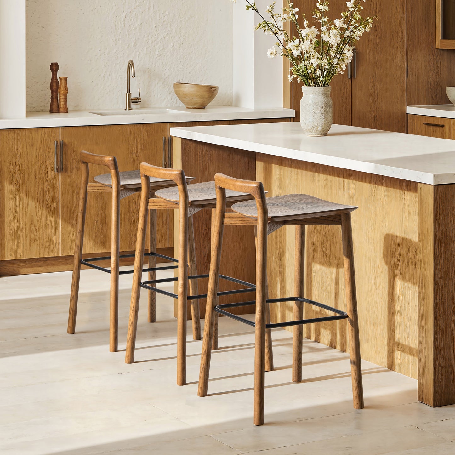 Sven 30" Modern Minimalist Low Back Wood Barstool