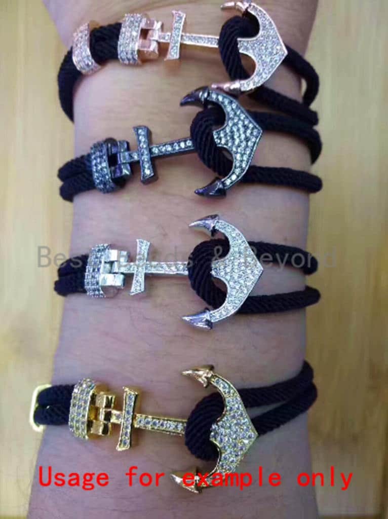 CZ Black Micro Pave Anchor Clasp Buckle for 3mm Leather Cord Bracelet, Anchor Lock, Men's Jewelry Charms,34x22mm, sku#F47