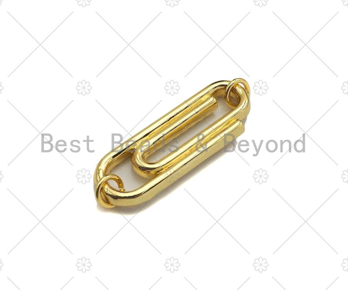 CZ Micro Pave Paper Clip Charm,Cubic Zirconia Silver/Gold Connector, Necklace Bracelet Charm Pendant, 12x35mm, Sku#L553