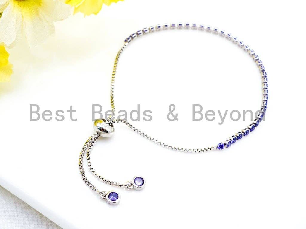 New Style Adjustable Bracelet, Puple CZ Pave Stud Bracelet ,SKU#P49