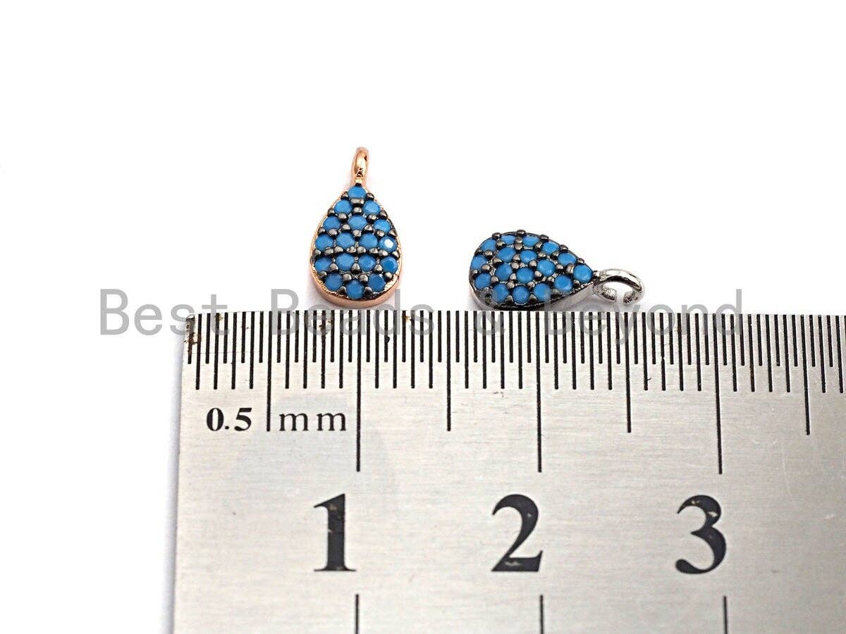 Turquoise CZ Micro Pave Teardrop Shaped Pendant/Charm, Cubic Zirconia Pendant Charm,5x10mm,sku#Z547