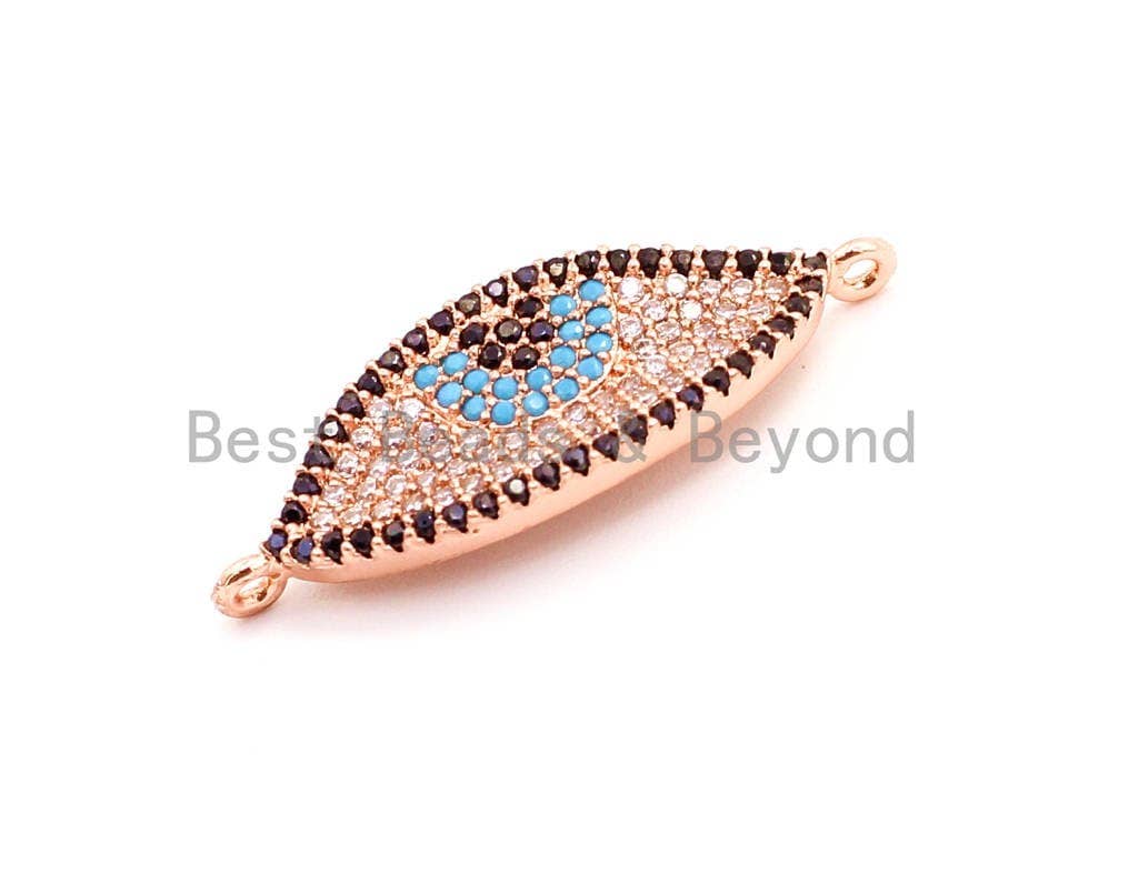 CZ Micro Pave Turquoise Evil Eyes Connector for Bracelet/Necklace, Cubic Zirconia Space Connector, 11x30mm,sku#E14C