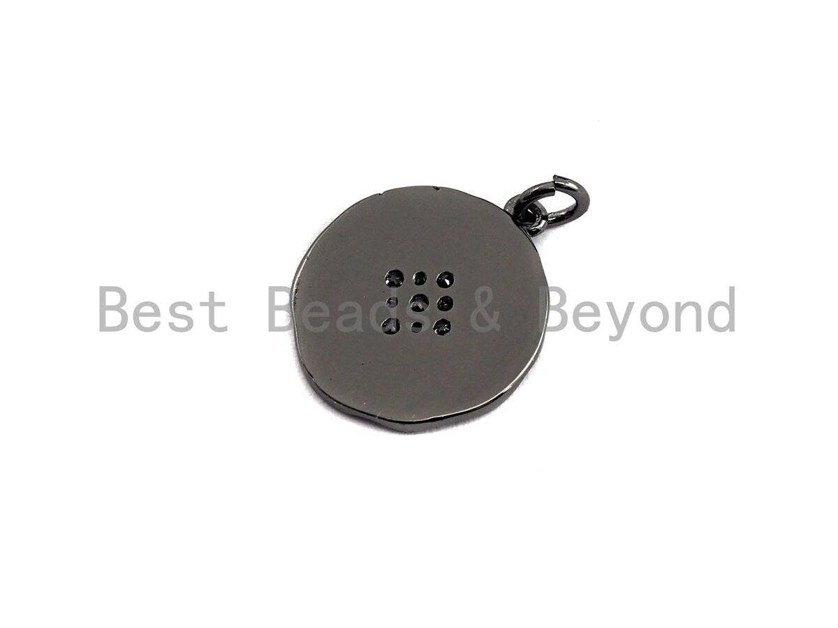 Hammered Micro Pave North Star Coin Pendant/Charm, Star Cubic Zirconia Pendant, Silver/Gold/Rose Gold/Black Tone,17x19mm,Sku#Z500