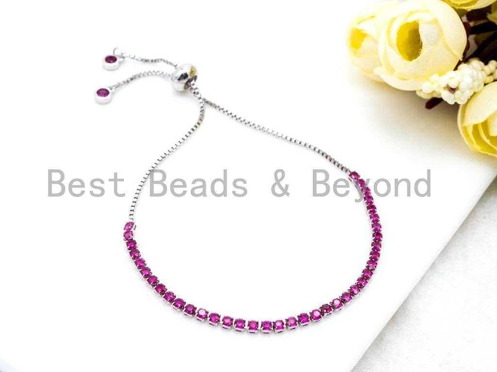 NEW Style Adjustable Bracelet, Fuchsia CZ Pave Stud Bracelet Gold/Silver/Rose Gold/Gunmetal, Bridal Bracelet Jewelry, SKU#P46