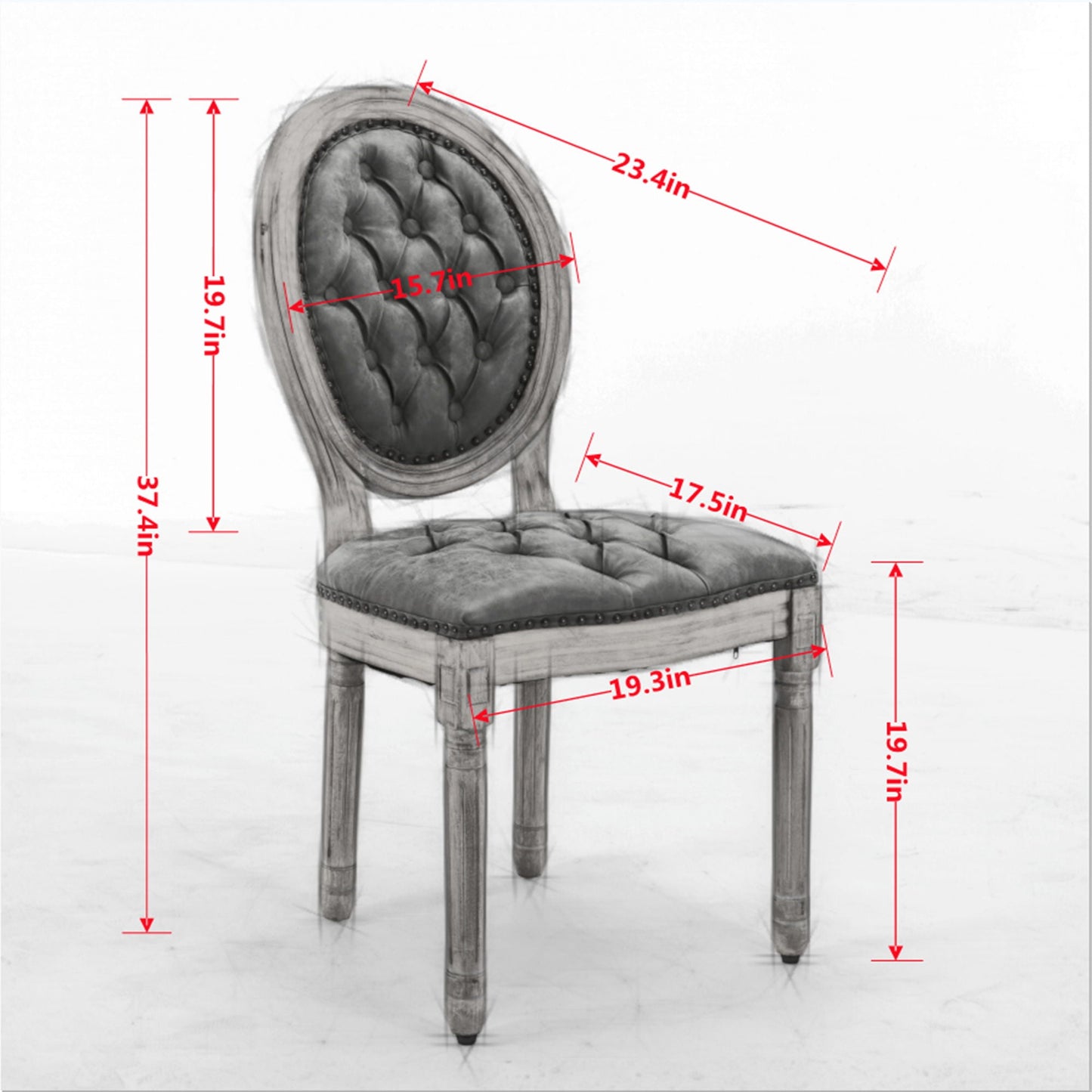French Style Solid Wood Frame Antique Painting, Hand-Pulled Buckle Decoration Artificial Dining Chair With Nailhead Trim, Wood Legs
