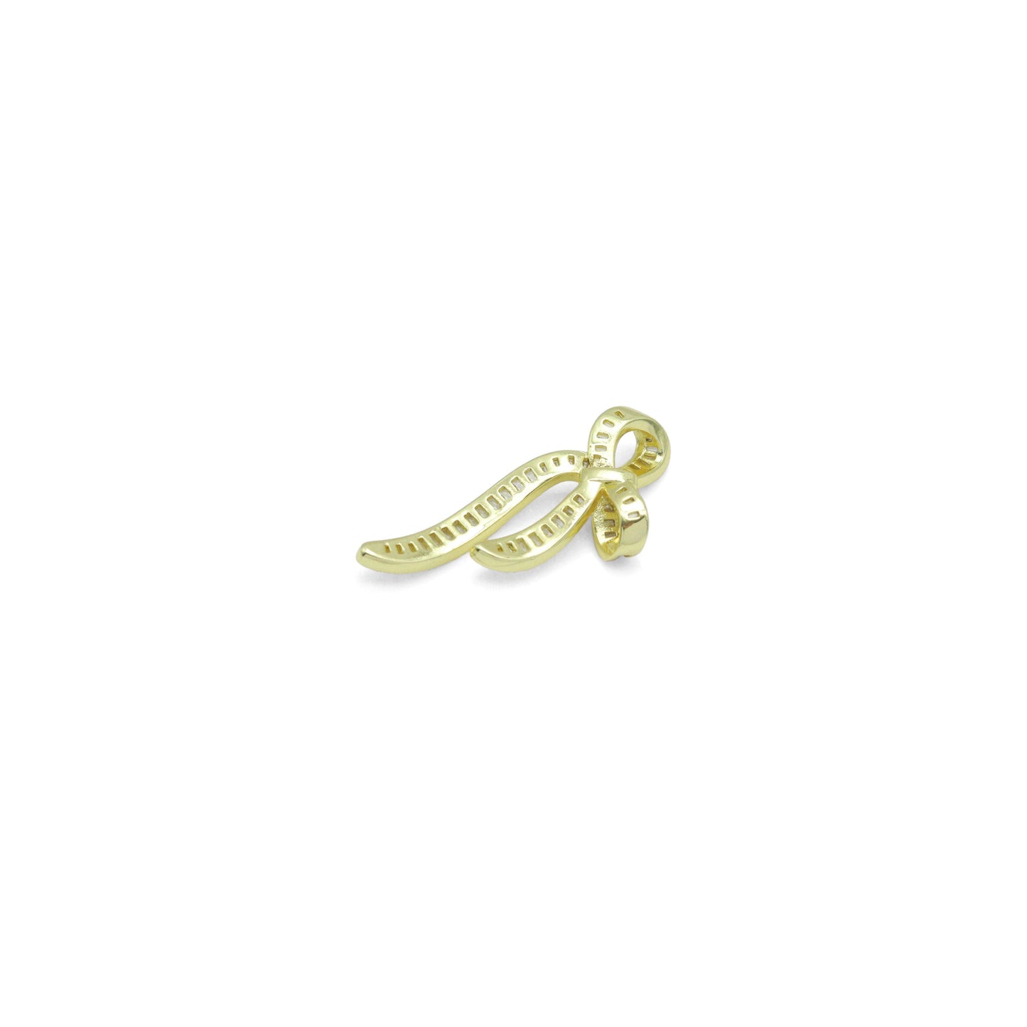 Baguette CZ Gold Bow Charm Pendant, Sku#LK1087