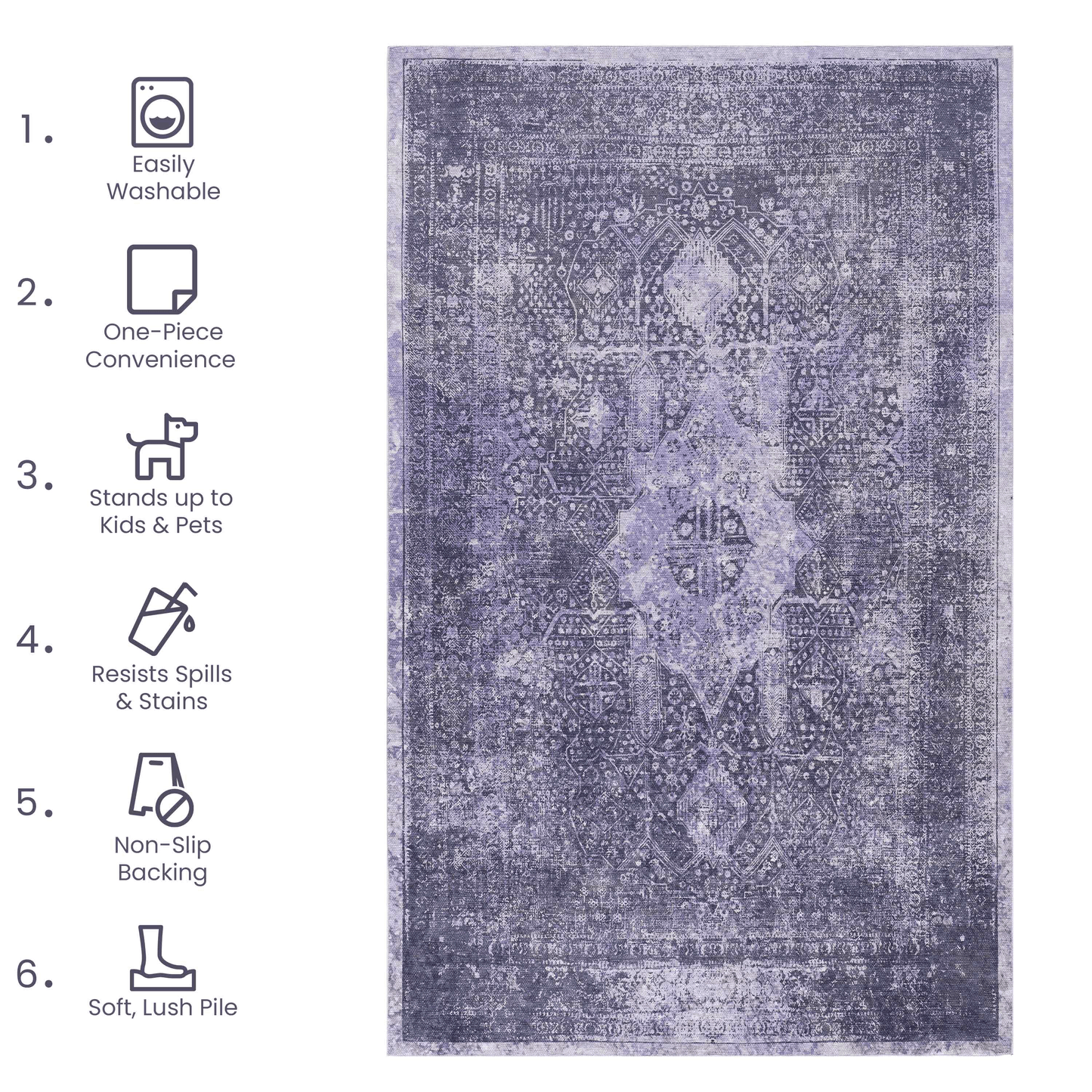 MAVAL Anthracite Washable 5x8 Area Rug