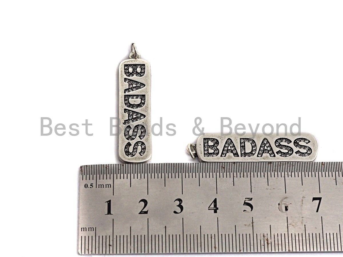 CZ Micro Pave Long Bar With Letter Pendant, Antique Silver Tone, Clear Cz Big Pave Bar Charm Pendant, 10x39mm,sku#F1013C