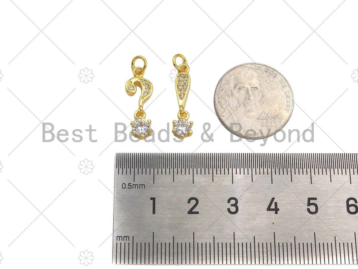 CZ Micro Pave Question Mark Exclamation Mark With Big CZ Pendant, 18K Dainty Gold Charm, Necklace Bracelet Charm Pendant,8x14mm,Sku#LK310