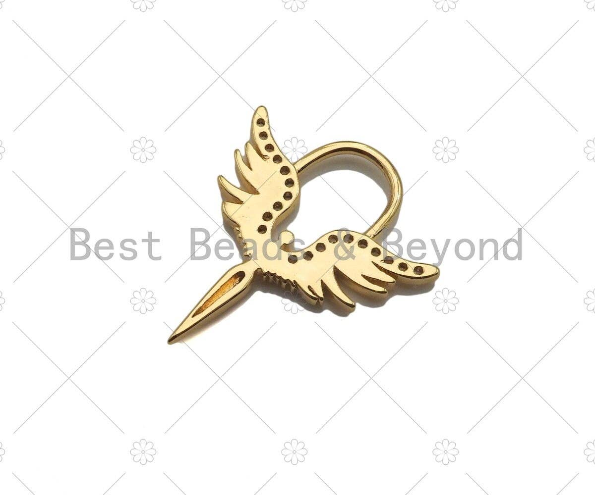 CZ Micro Pave Angel Wing Shape Charm,CZ 14K Dainty Gold Charm,Necklace Bracelet Charm Pendant,14x19mm,Sku#ZX05