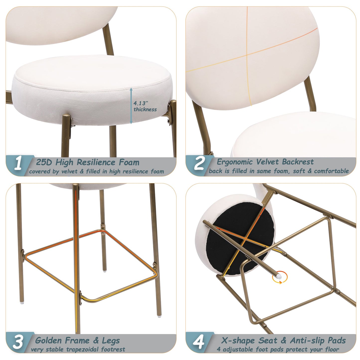 29'' Upholstered Bar Stools Velvet Counter Stool Set of 2