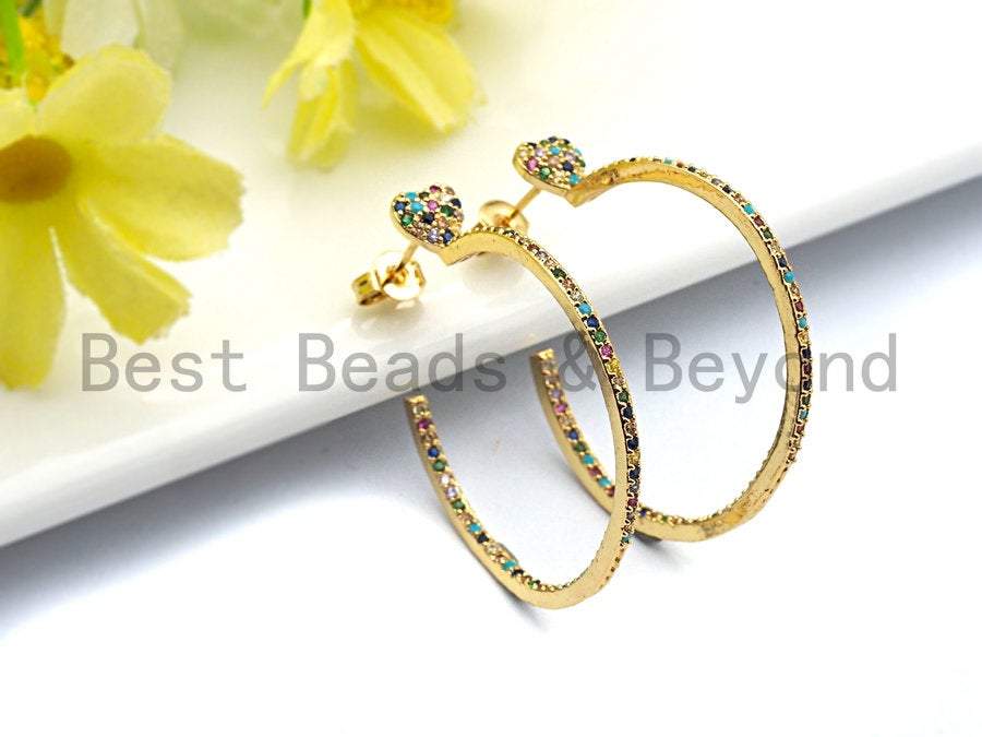 Colorful CZ Large Hoop Earrings, Sku#J125