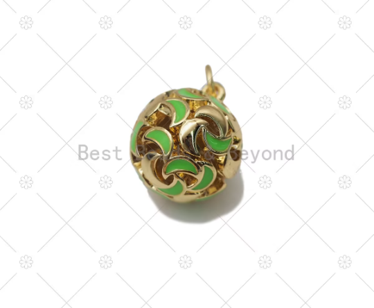 Colorful Enamel Cresent Moon on Ball Shape Pendant,18K Gold Filled Ball Charm, Necklace Bracelet Charm Pendant, Sku#LD173