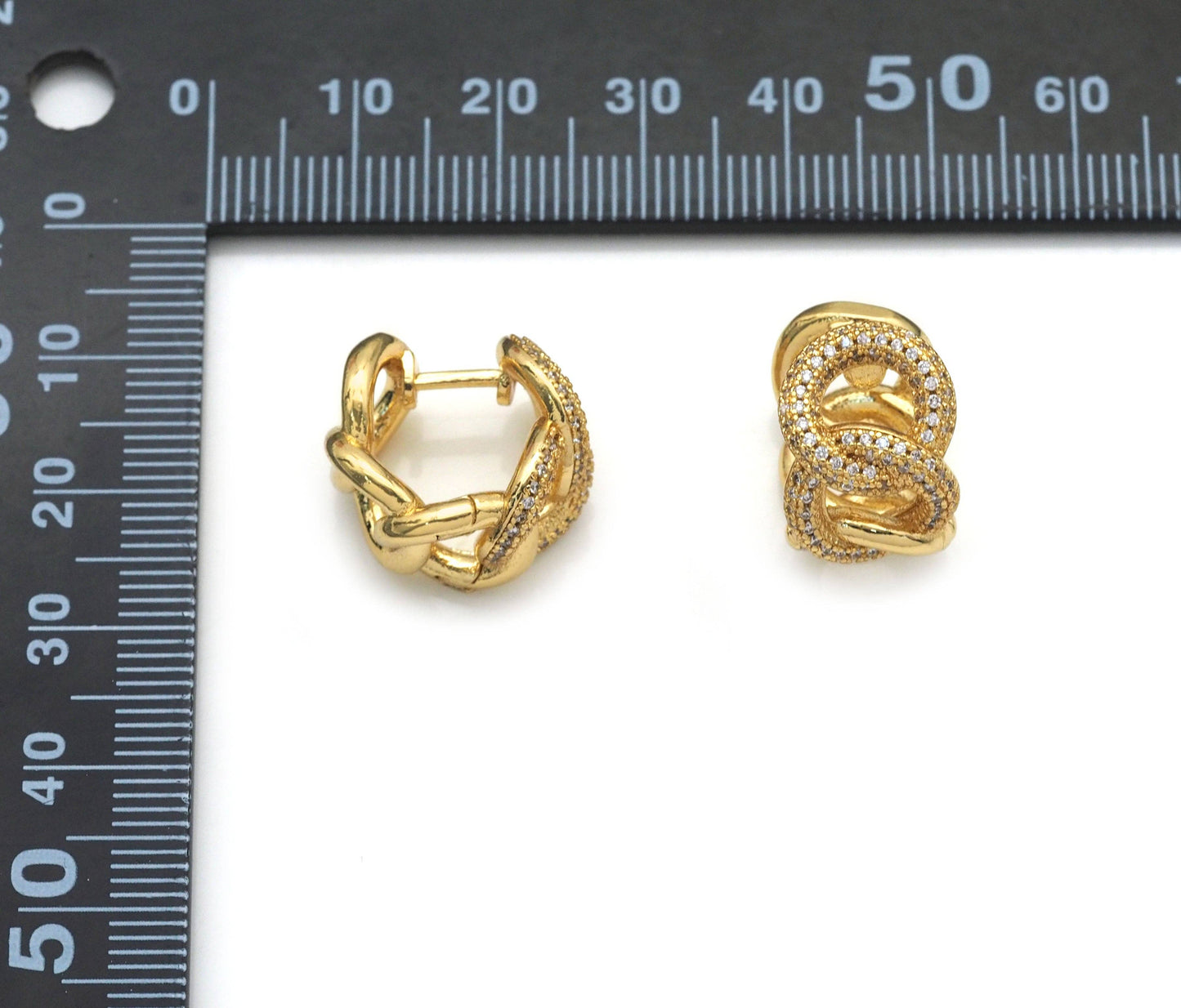Gold Silver CZ Oval Link Huggies Earrings, Sku#LX175