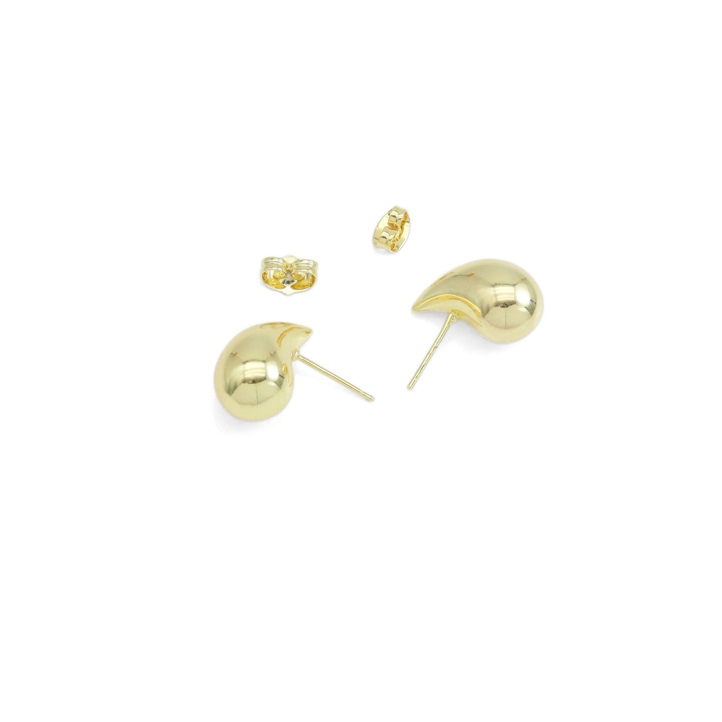 Gold Silver Poffy Drop Shape Stud Earrings, Sku#LX567