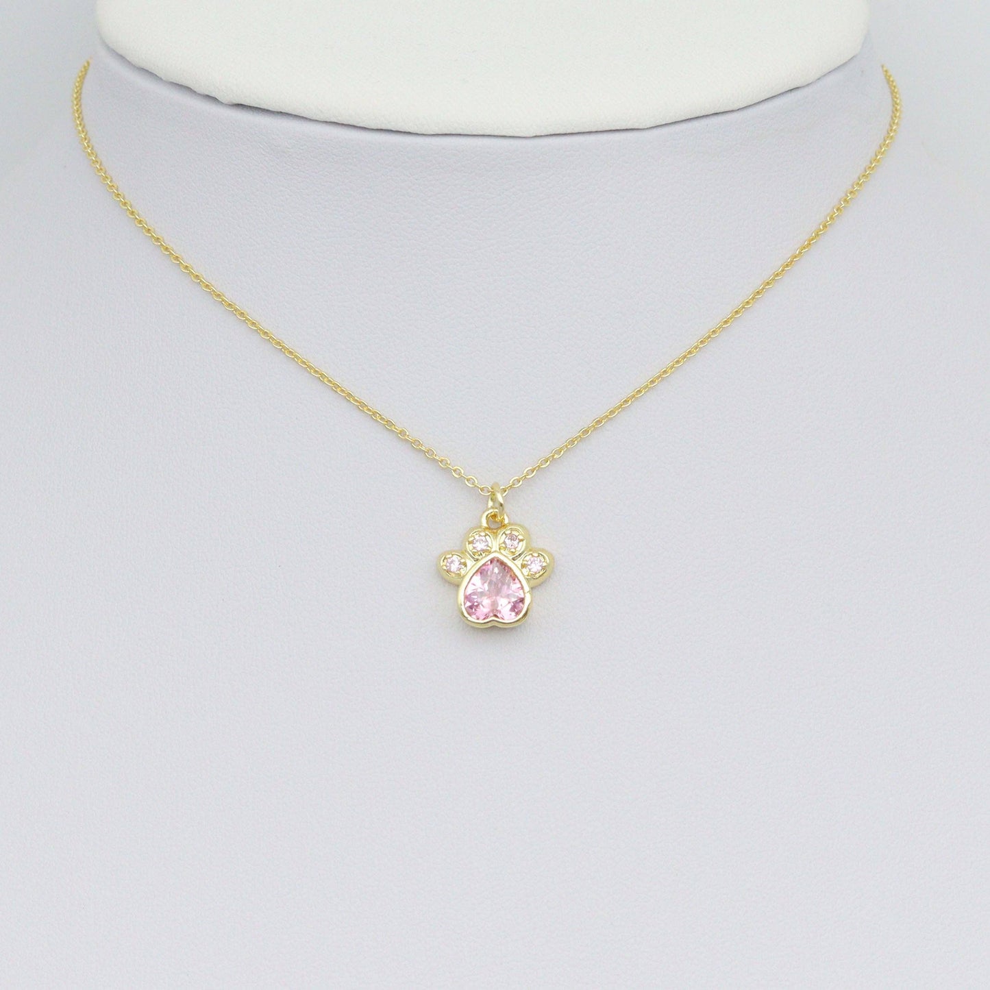 Clear Pink CZ Gold paw Charm Pendant, Sku#LK1080