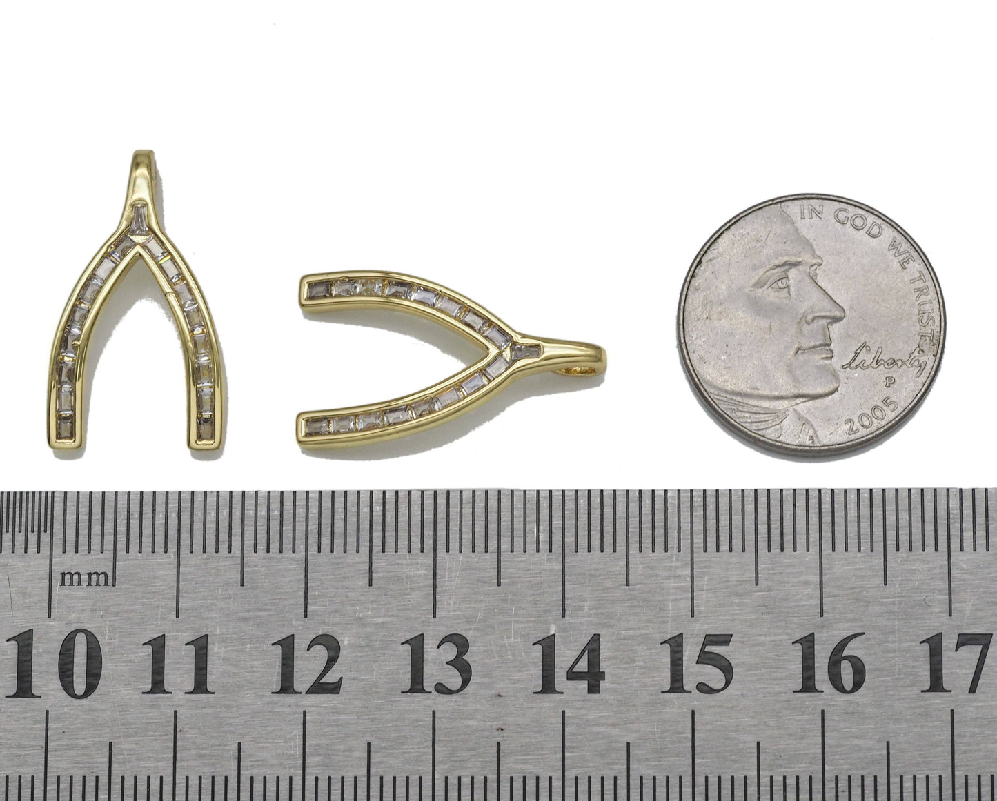 Gold Baguette CZ Wishbone Charm, Sku#LX106