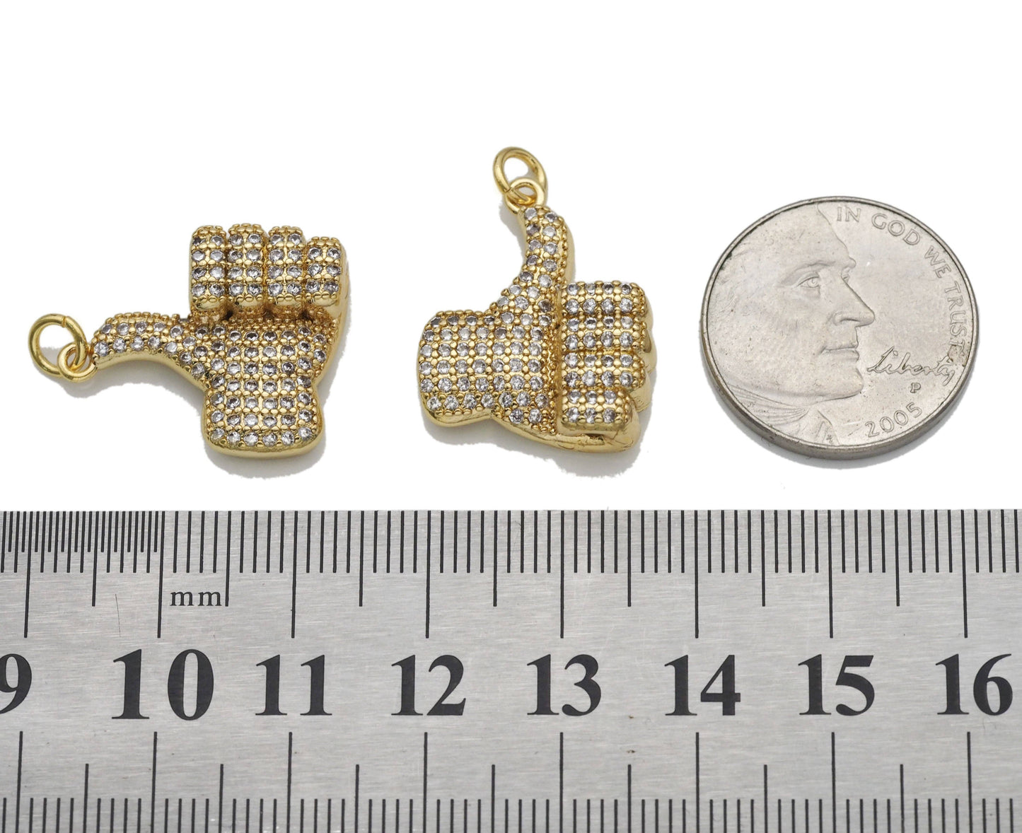 CZ Gold Thumb up Gesture Charm, Sku#LK771