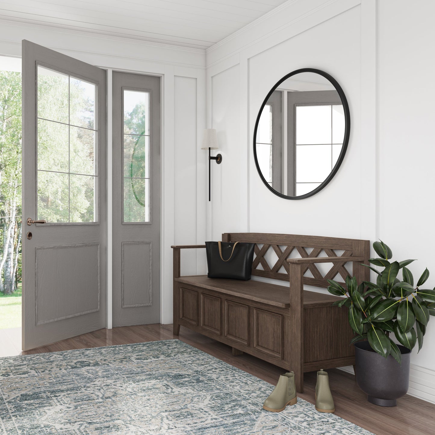 Amherst Solid Wood Entryway Storage Bench in Farmhouse