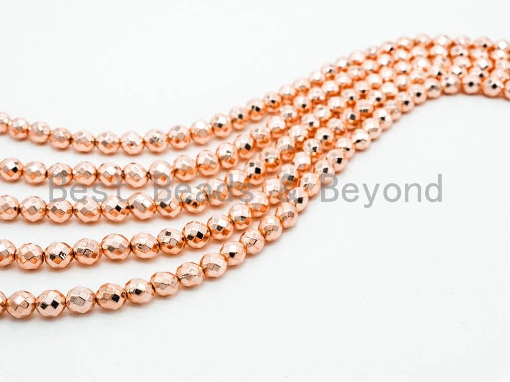 2018 New Color-Light Rose Gold Color Hematite-2/3/4/6/8/10/12mm Round Faceted Gemstone Beads-15.5 inch FULL strand-Rose Gold Beads-SKU#S73