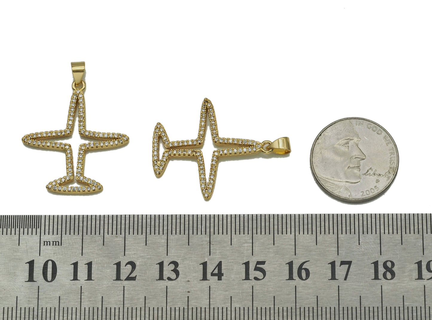 Gold CZ Hollow Out Airplane Charm, Sku#LK690