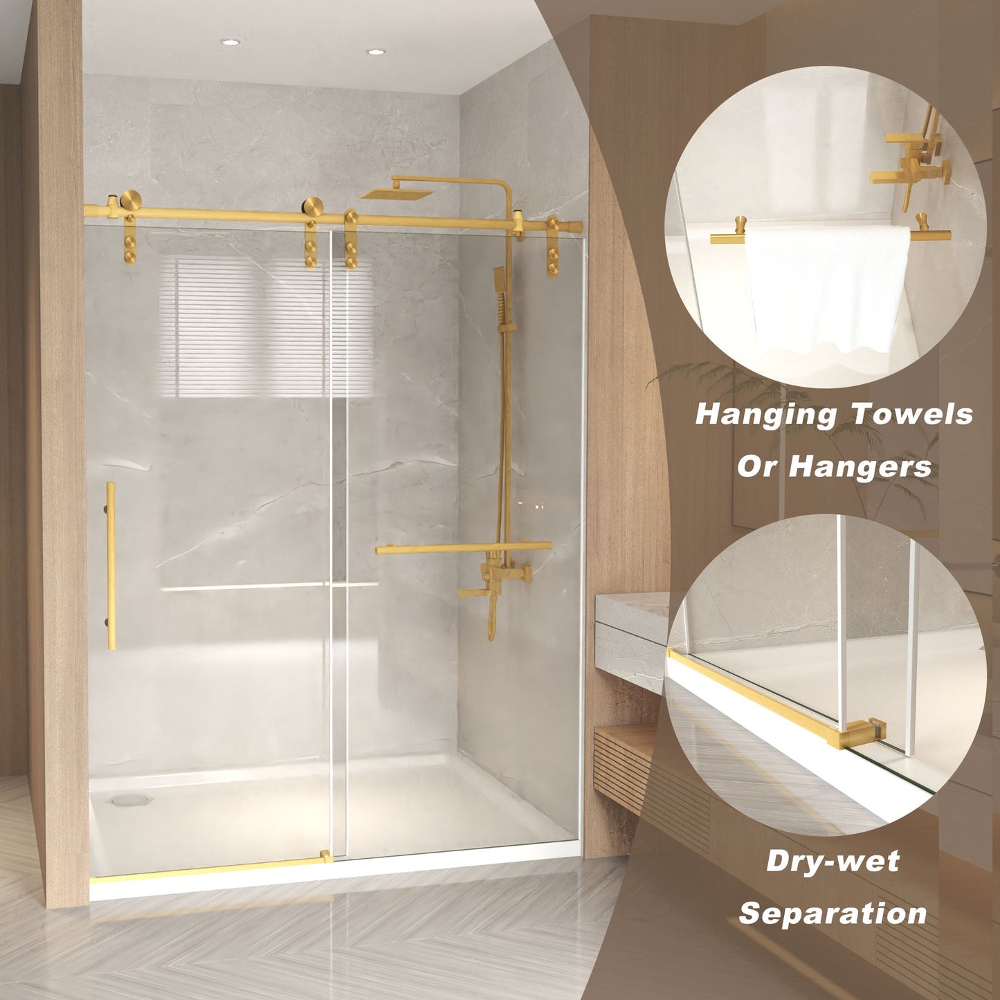 Frameless Sliding Shower Door - 76" H Clear Tempered Glass