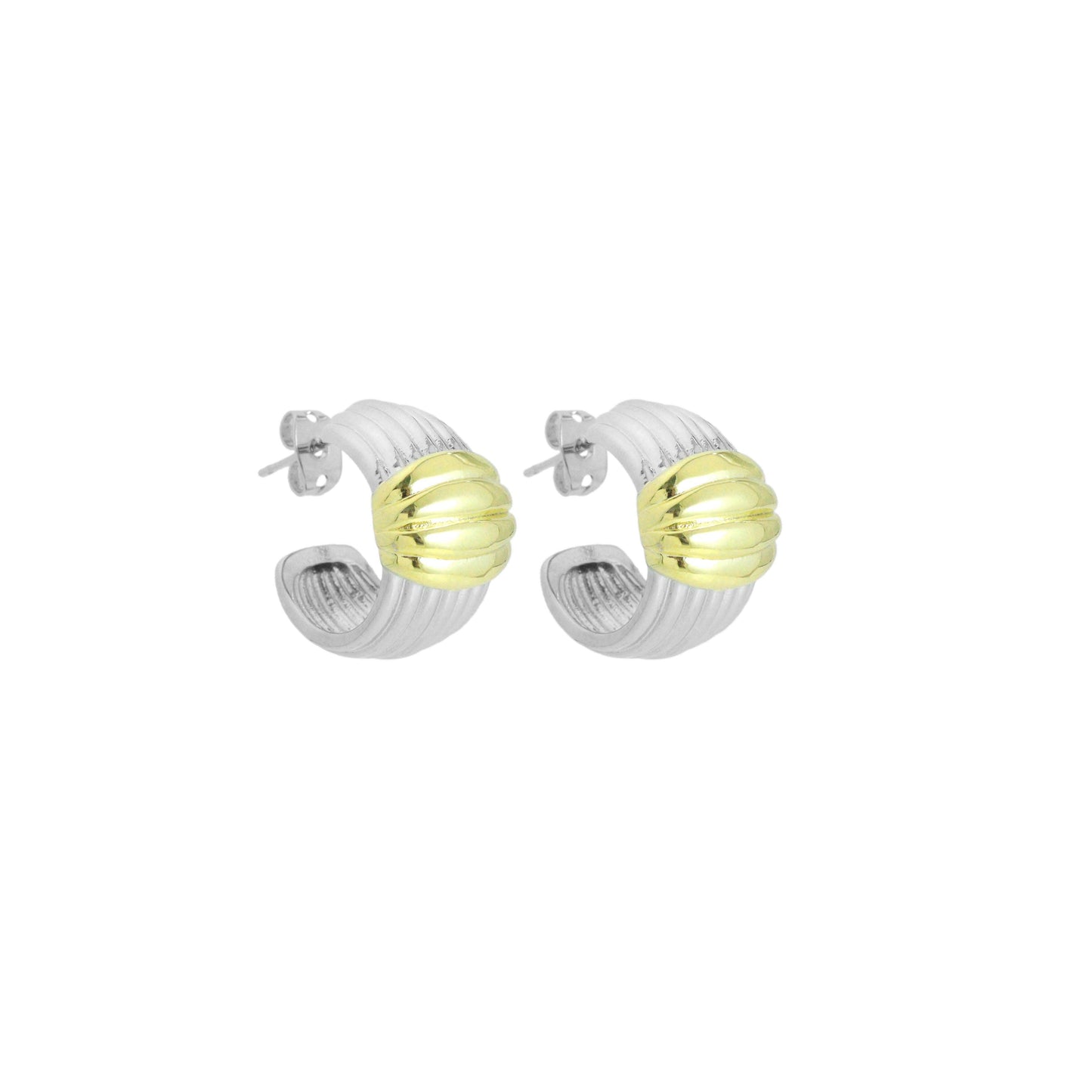 Gold Silver Dual Color Hoop Earrings, Sku#LX784