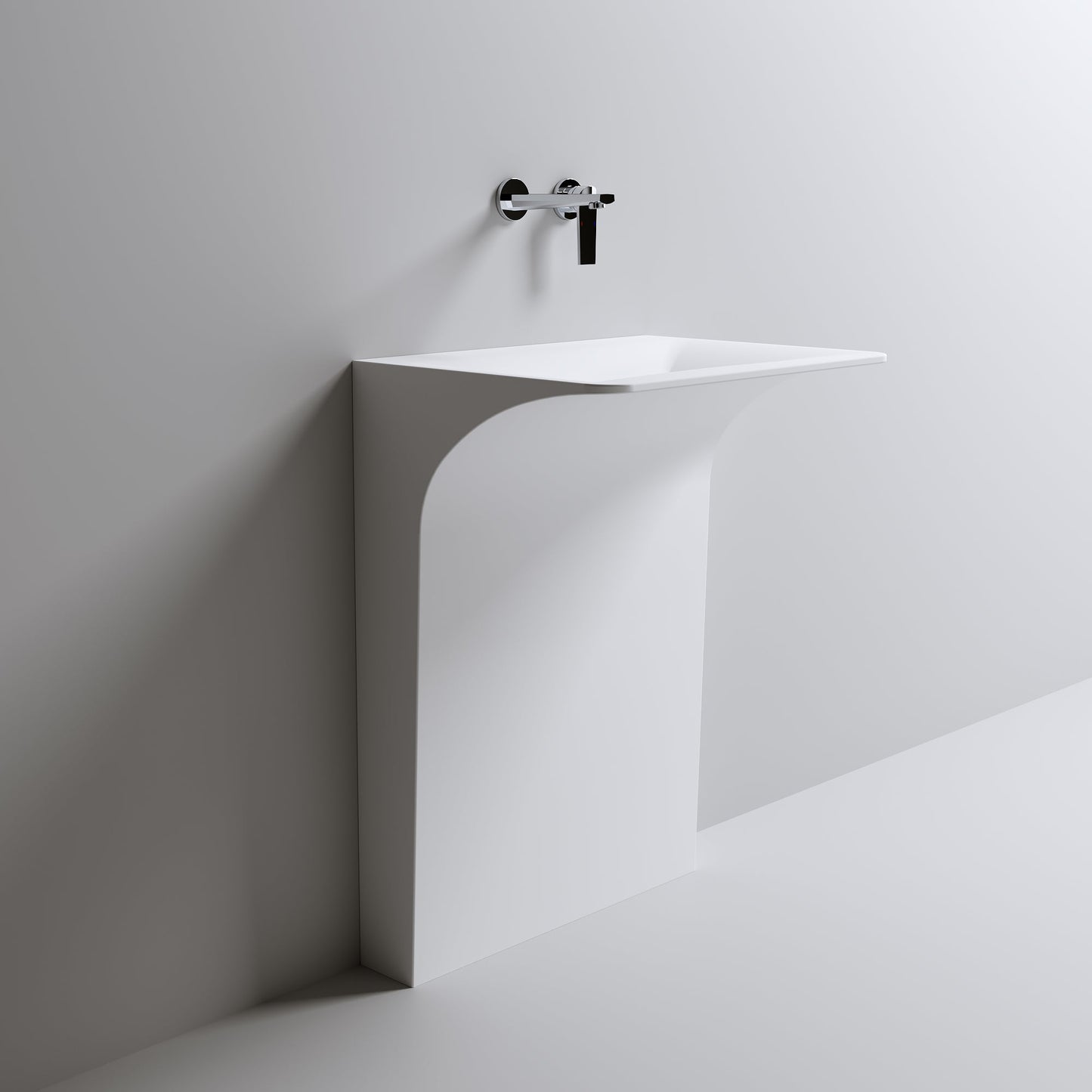 Modern Wall-Mounted Solid Surface Pedestal Sink