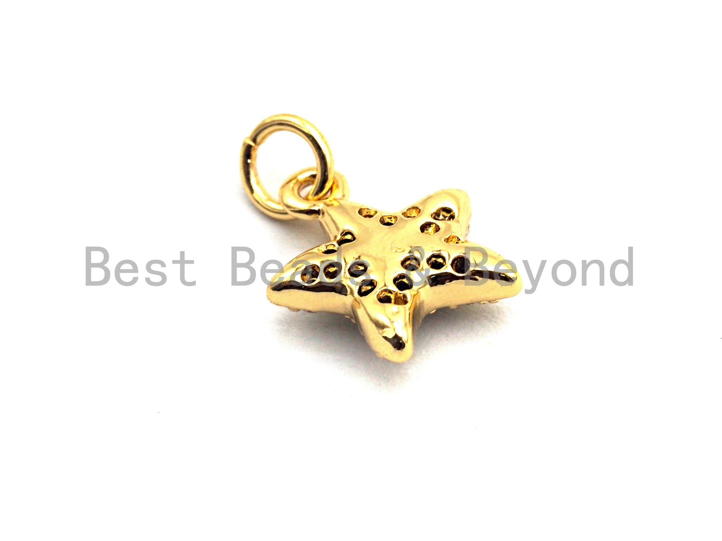 CZ Colorful Micro Pave Starfish Pendant, Starfish Shaped Pave Pendant, Gold plated, 10x12mm, Sku#F824