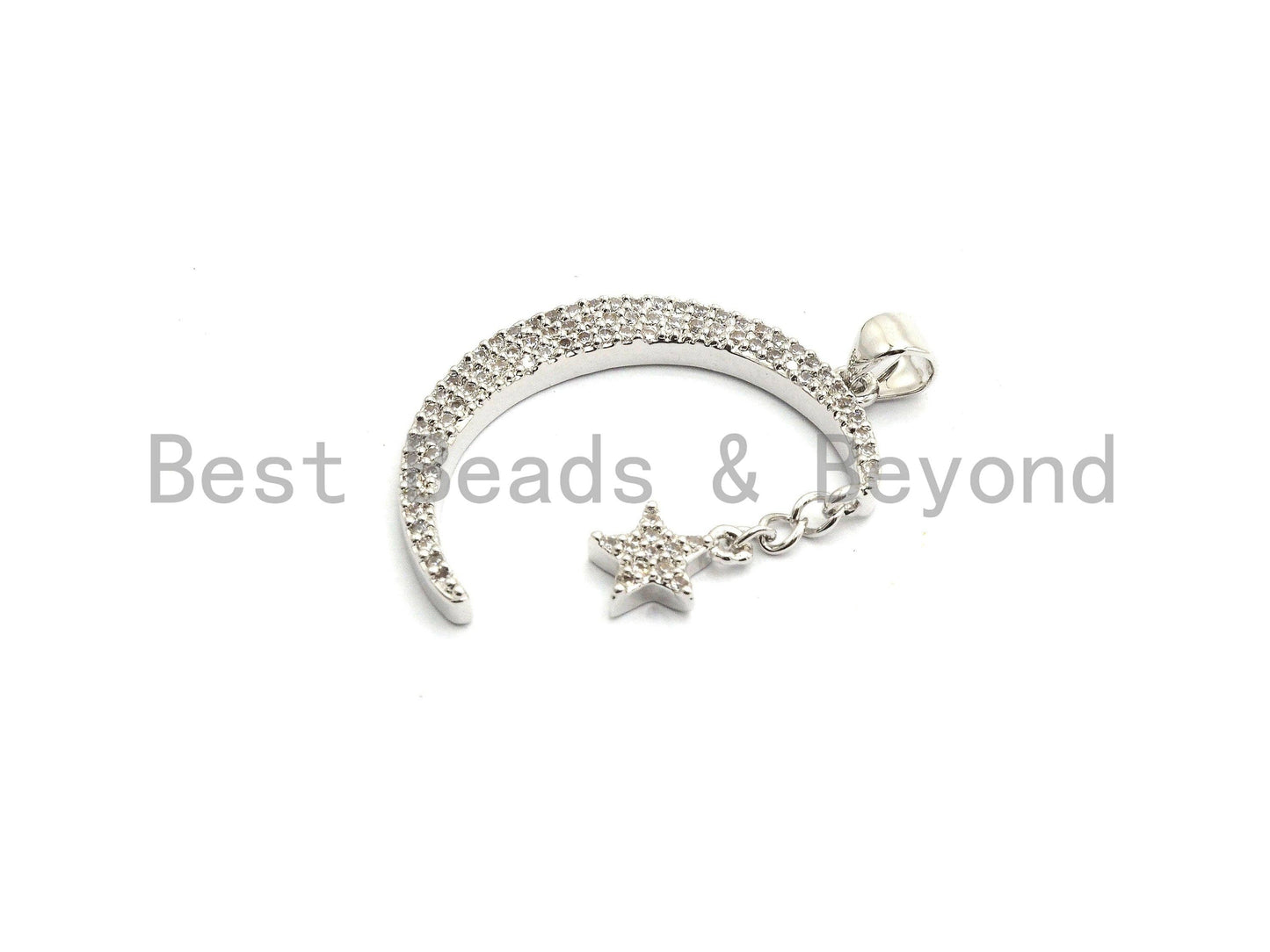 CZ Micro Pave Crescent Moon and Star Pendant ,Gold/Silver/Black/Rose Gold ,Cubic Zirconia Jewelry Findings,19x29mm,sku#F645