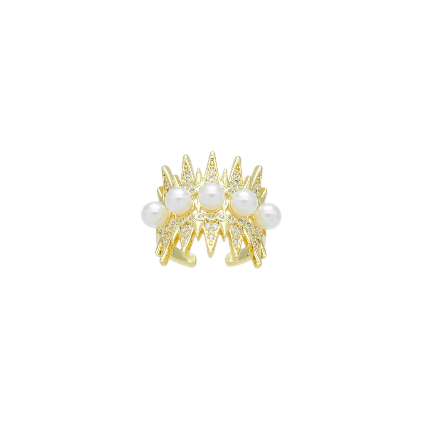 Clear CZ White Pearl Triangle Spike Adjustable Ring, Sku#LD613