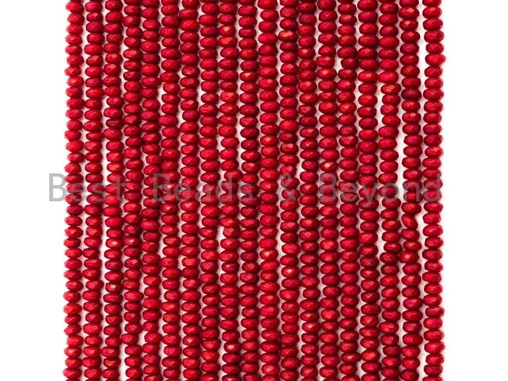High Quality Natural Dyed Red Coral Beads, 3x4mm Rondelle Faceted Gemstone Beads, Coral Beads, Red Sparkle beads, 15.5inch strand, SKU#U117