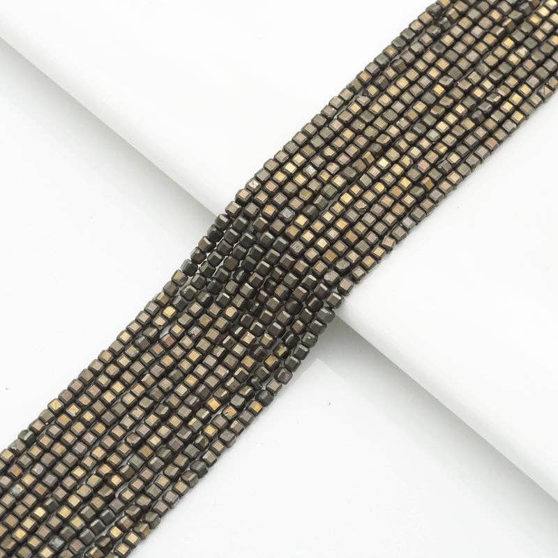 Genuine Pyrite Faceted Cube Beads, 2.5mm, Sku#U1552