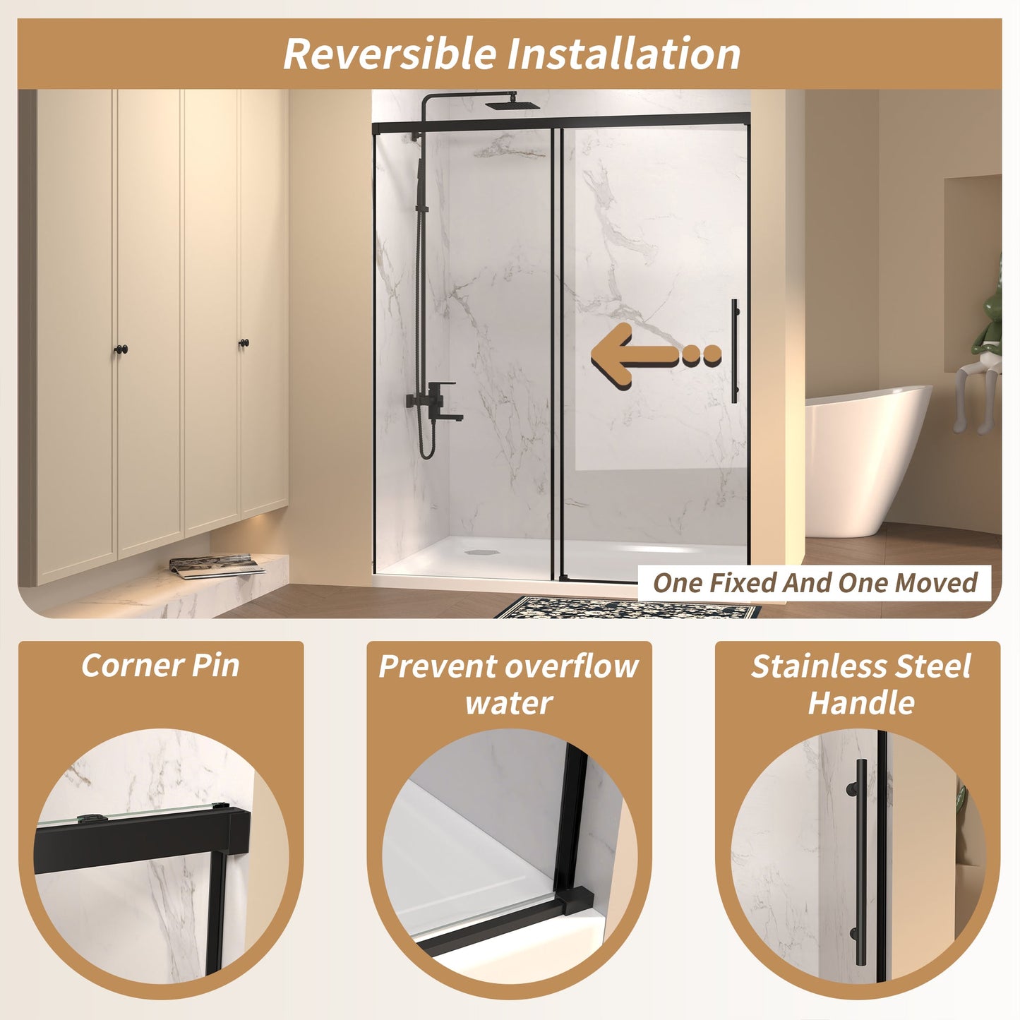 48" W × 72" H Single Sliding Shower Door