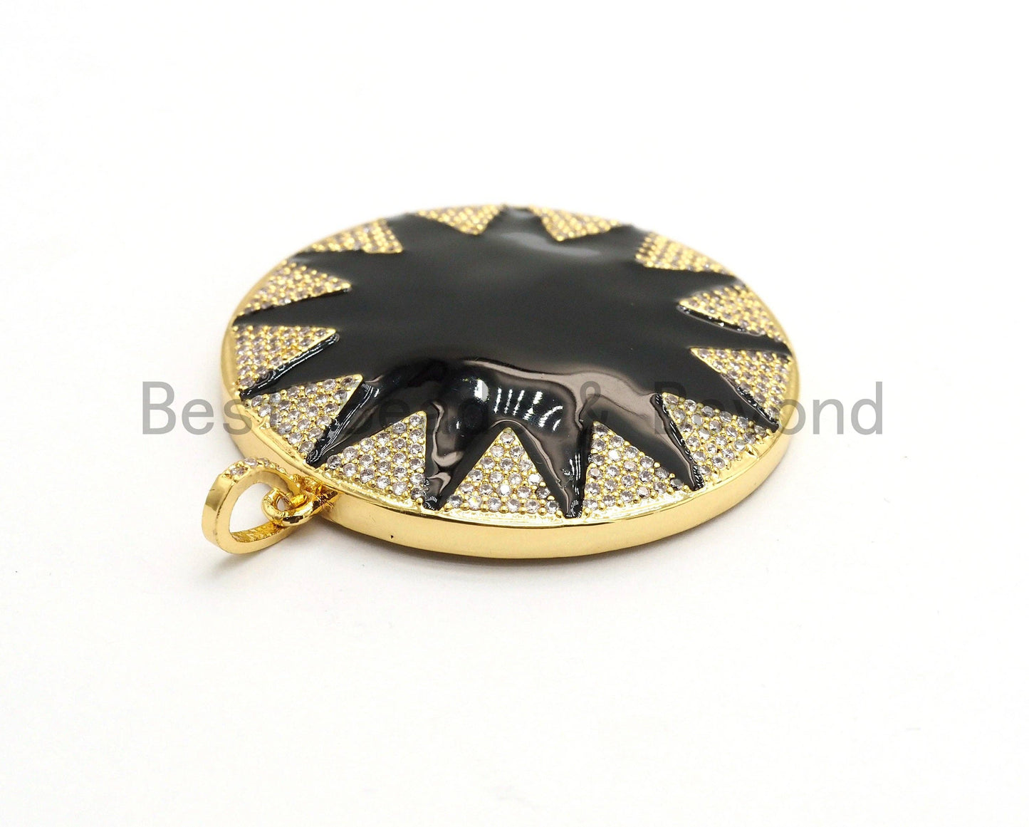 NEW Enamel Black Round Star Pendant,CZ Micro Pave Oil Drop Round pendant,Enamel pendant,Enamel Jewelry,40x43mm,sku#F590