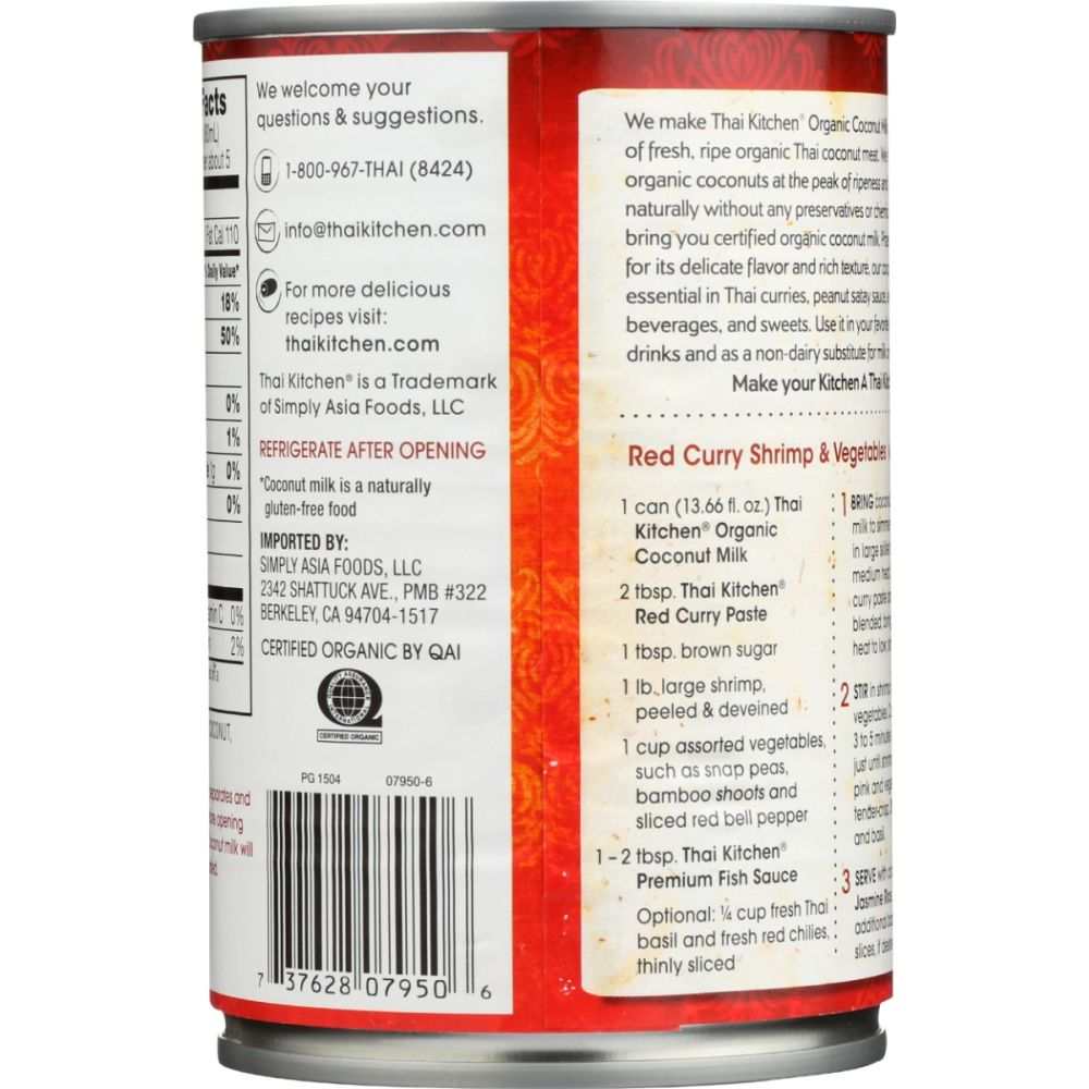 THAI KITCHEN Organic Unsweetened Coconut Milk - Dairy-Free (13.6fl oz)