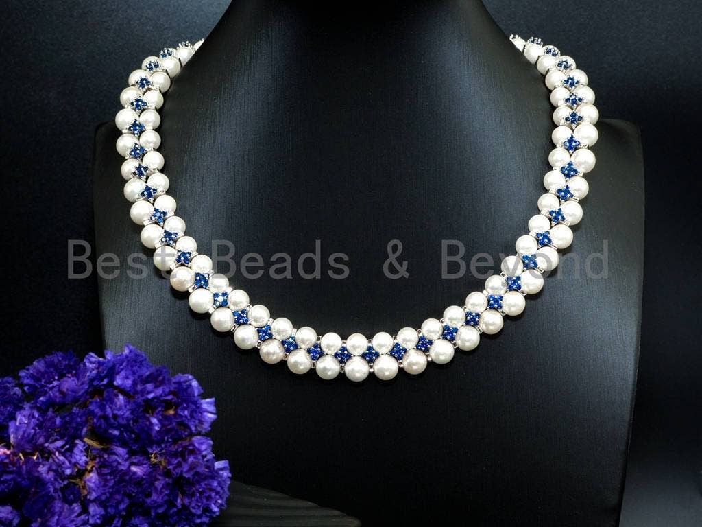 White Pearl Cubic Zirconia Necklace Bracelet Set, P18