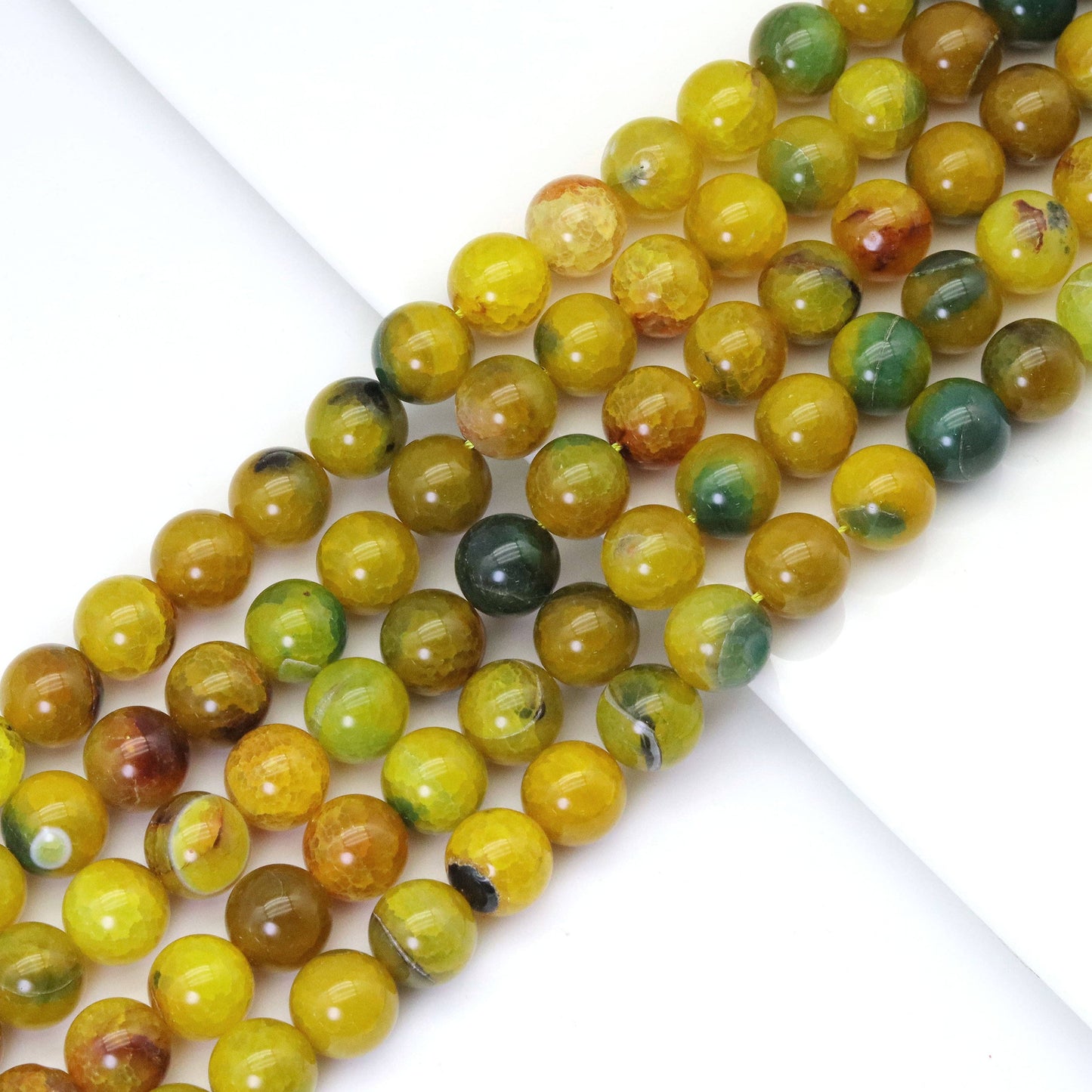14mm Yellow Green Agate Round Smooth Beads, Sku#U1845