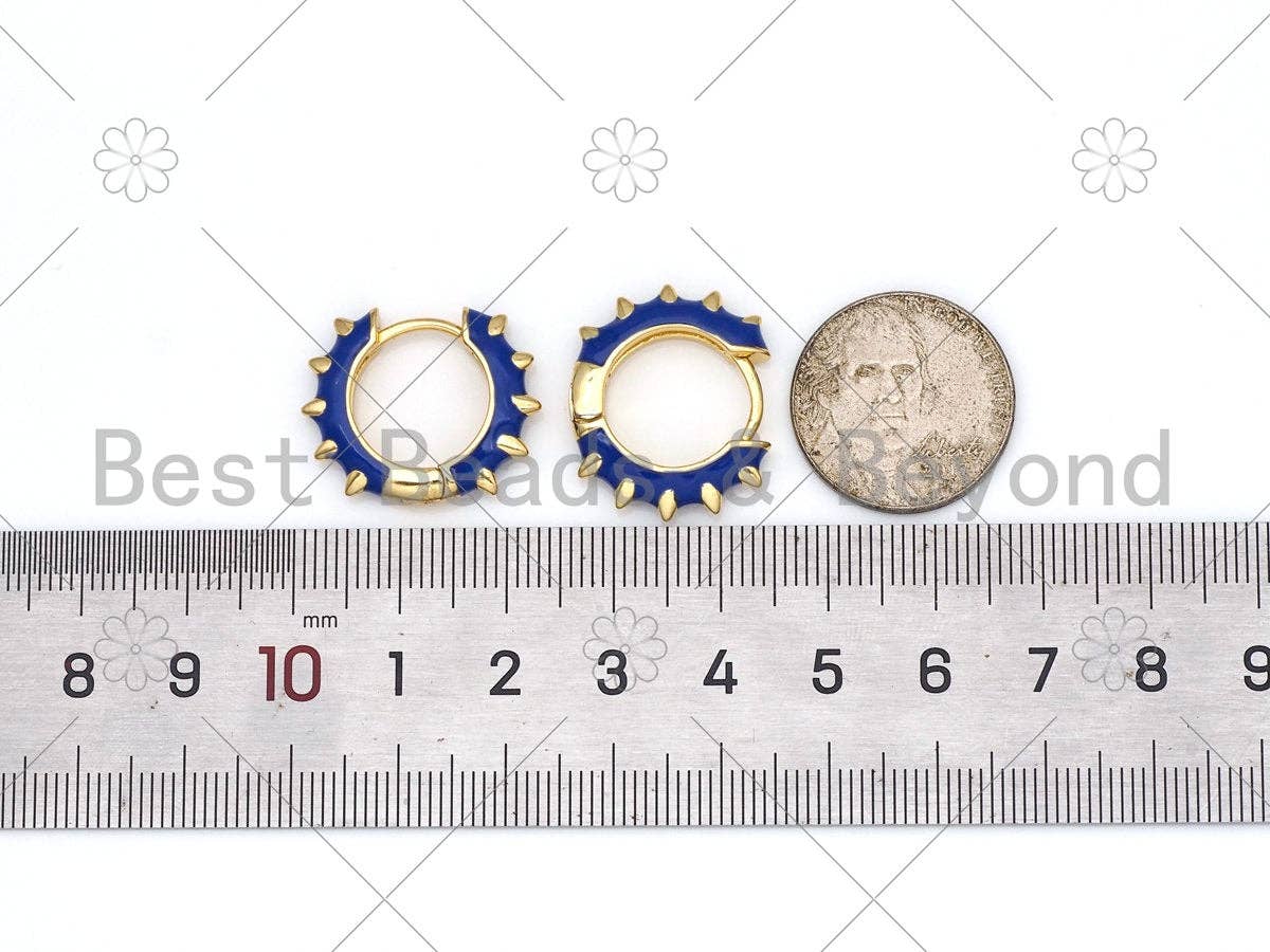 Enamel Spike Huggie Earring, 4x23mm,Sku#J324