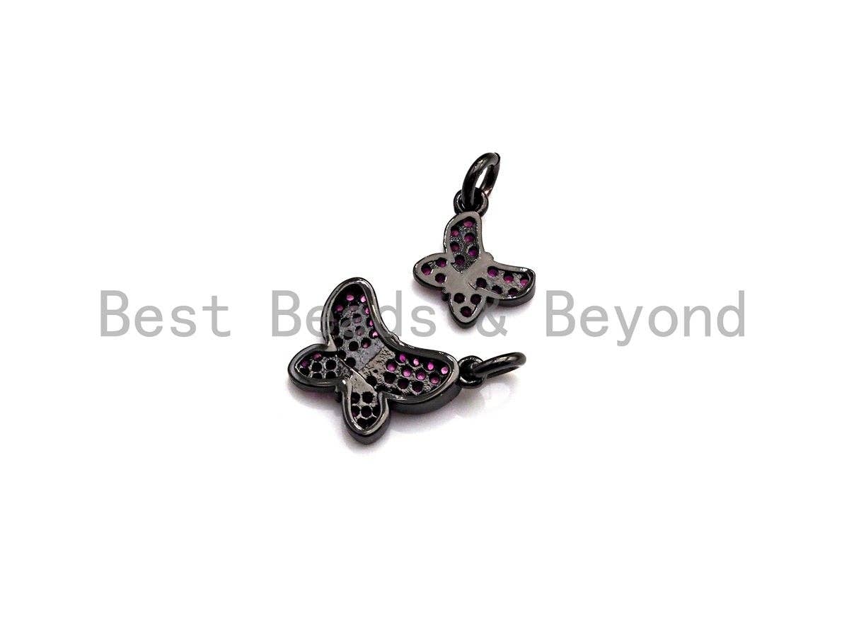 Fuchsia CZ Micro Pave Butterfly Pendant/Charm,Cubic Zirconia Paved Charm, Necklace Bracelet Charm Pendant,7x9/10x13mm,sku#X139