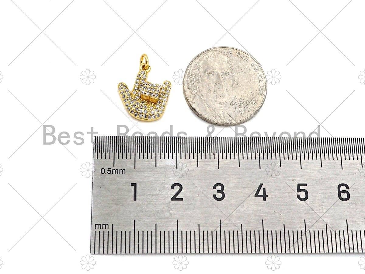 CZ Micro Pave Love You Gesture Shape Pendant,18k Gold Charm, Necklace Bracelet Charm Pendant, 15x13mm,Sku#JL48