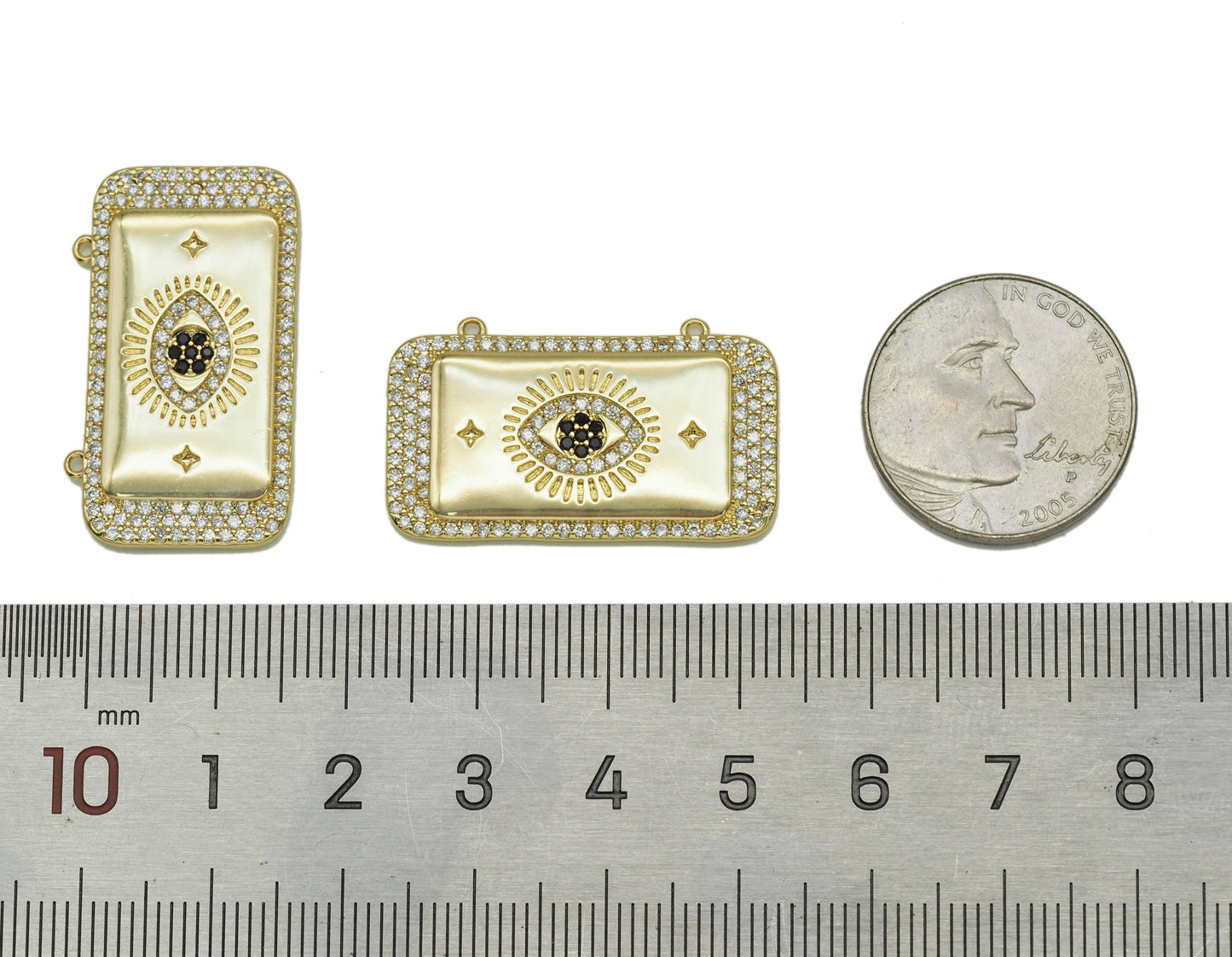 CZ Evil Eye Rectangle Connector Charm, Sku#L654