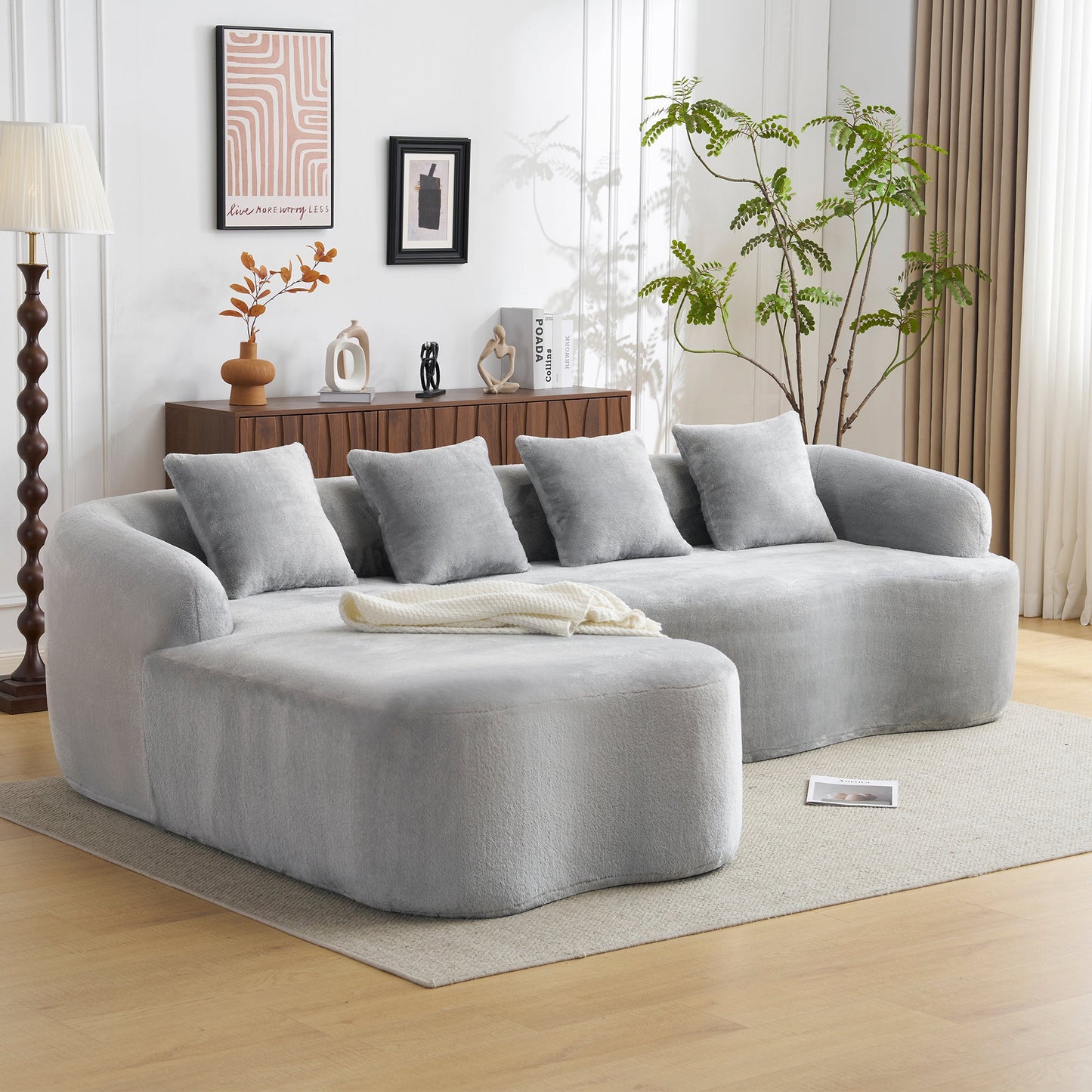 Full Compression L-Shape Sectional Sofa with Curved Chaise