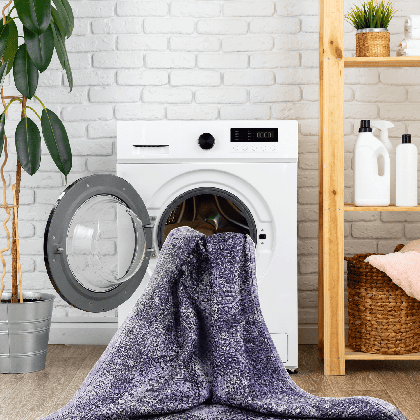 MAVAL Anthracite Washable Rug 8x10 Area Rug
