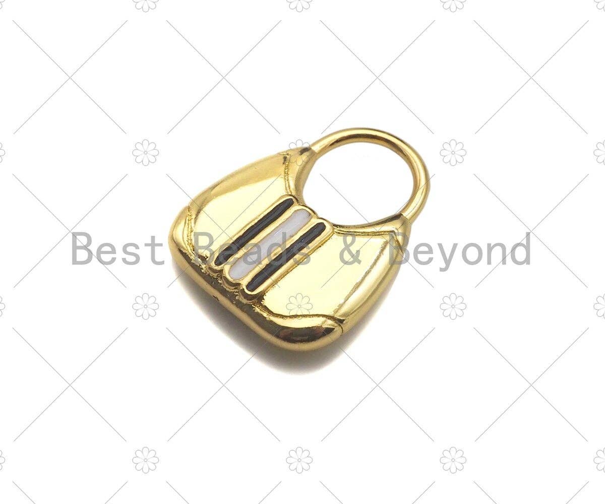 Red Black/White Black Enamel Lady Bag Shape Charm, 18K Gold Charm, Necklace Bracelet Charm Pendant,15x19mm,Sku#LK316