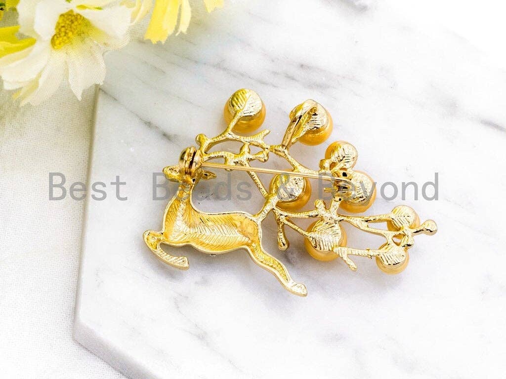 CZ Micro Pave Elk Reindeer Brooch Pin Pendant, Sku#P40