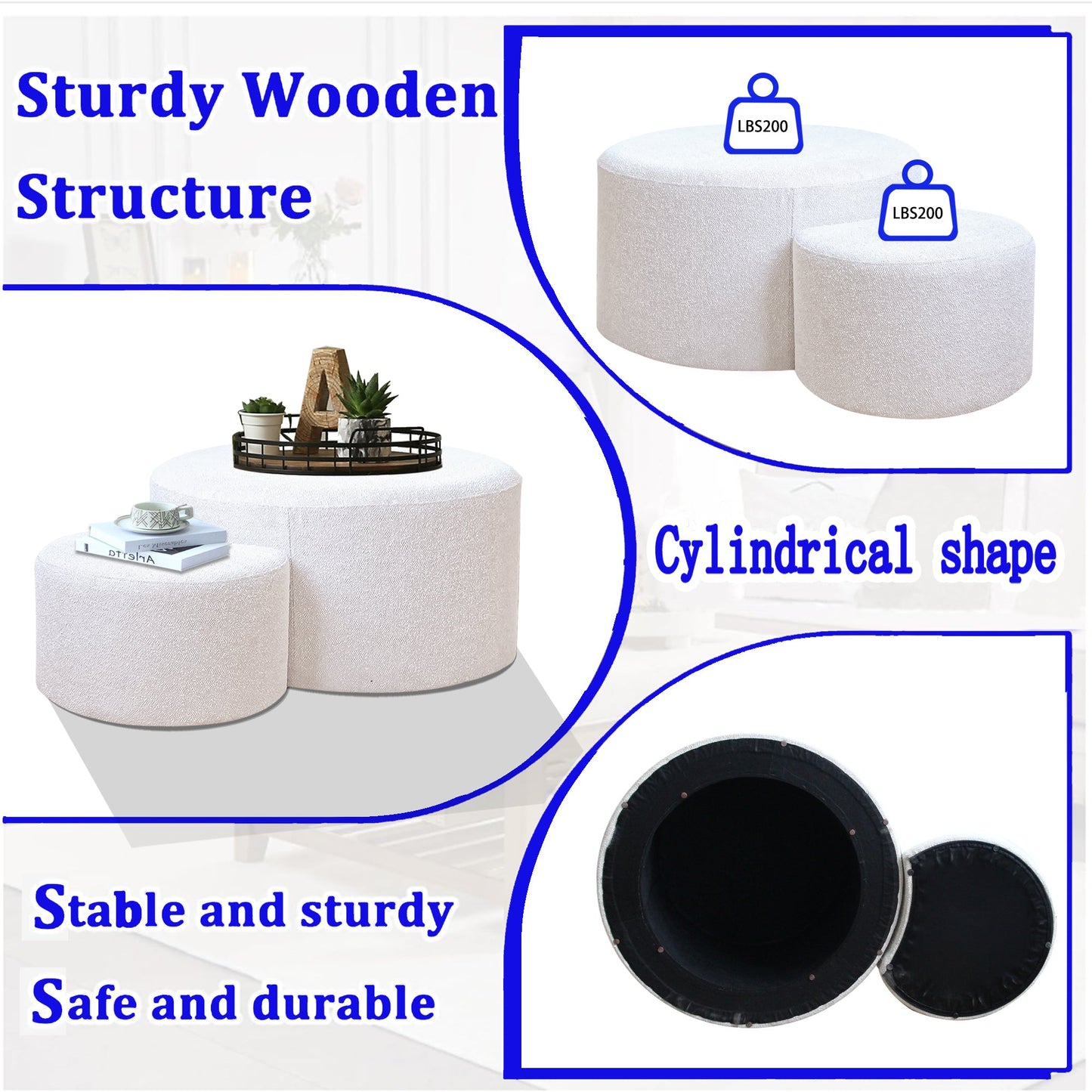 Upholstered Nesting Coffee Tables (Set of 2)