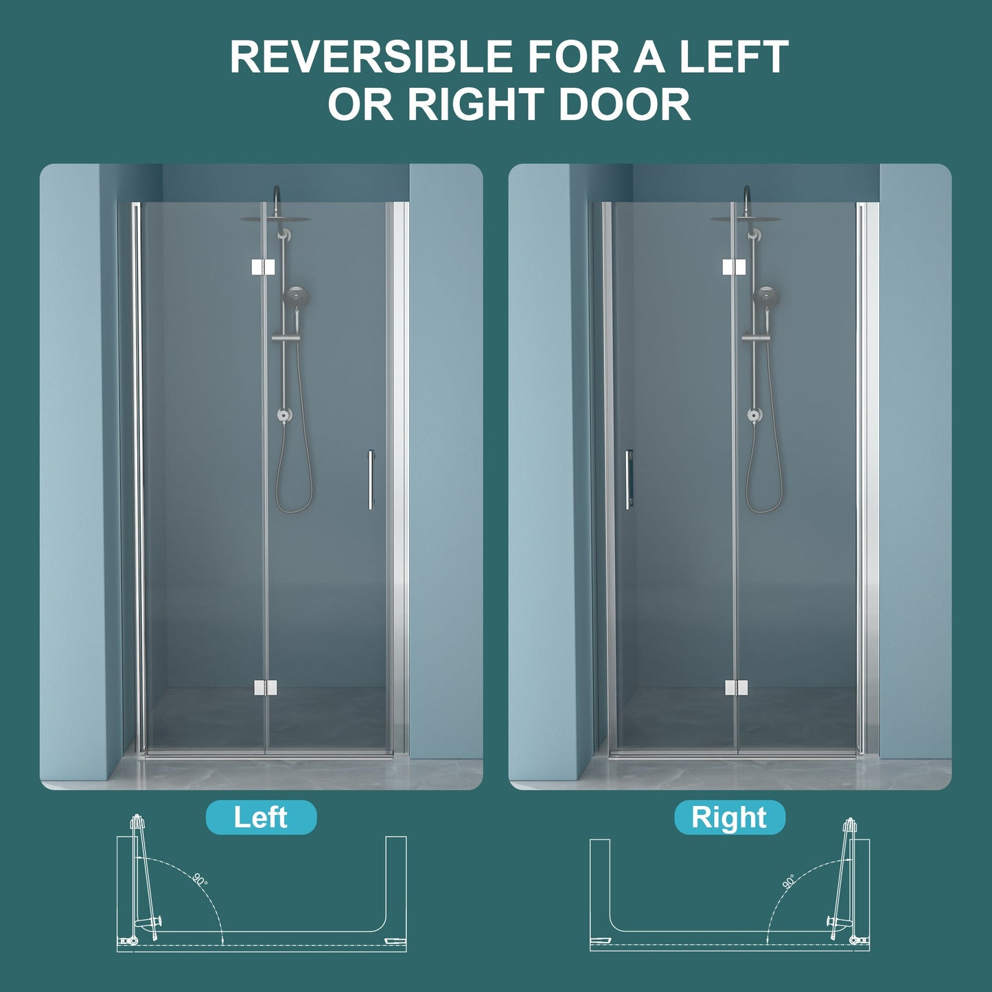 34"W x 72"H Frameless Shower Door with Tempered Glass