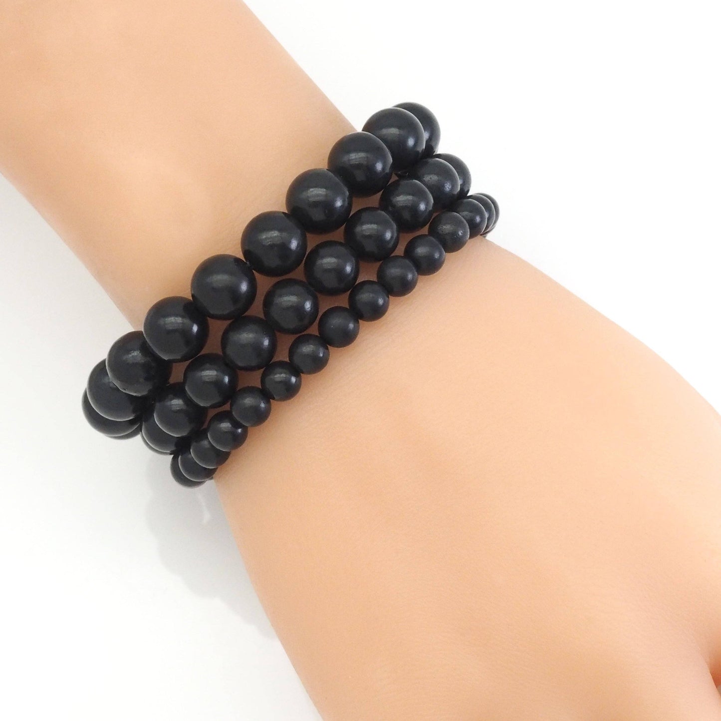 Genuine Shungite Round Smooth Stretchy Bracelet, Sku#EF522