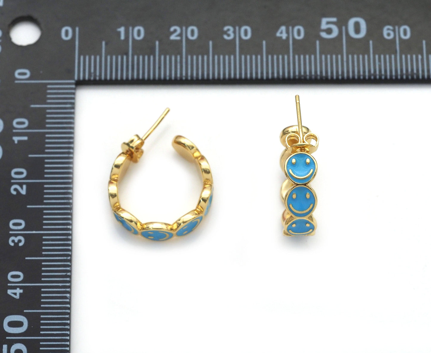 Colorful Enamel Smiley Face Stud Earrings, Sku#J377